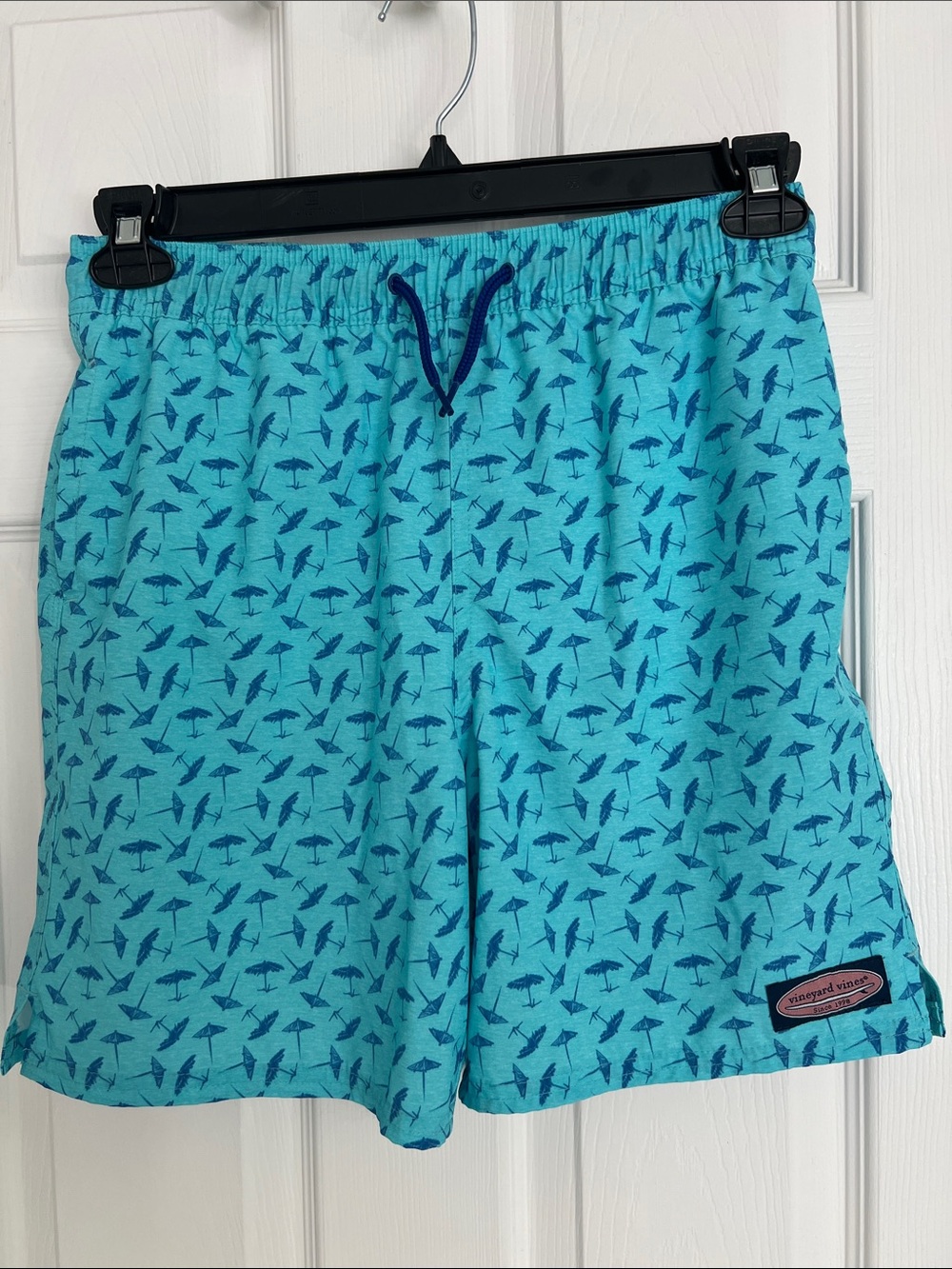 Vineyard Vines Boys Aqua Umbrella Print Swim Trunks